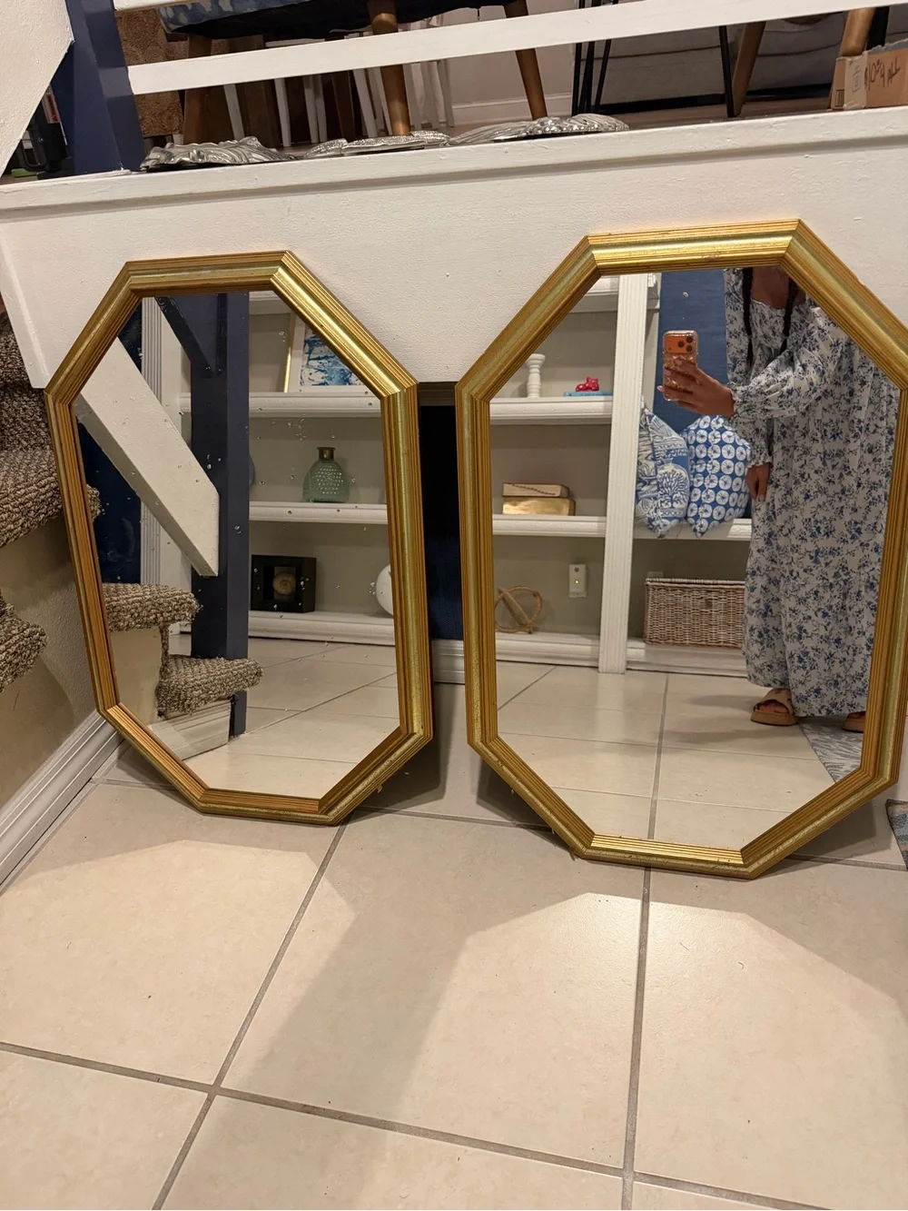 Vintage Gold Octagonal Wall Mirror - Elegant Home Wall Decor